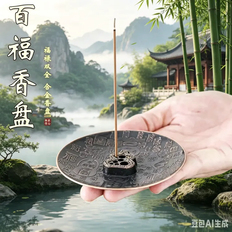 福利款复古百福香插创意香薰炉仿古做旧精美通宝香盘檀香沉香香插商品图