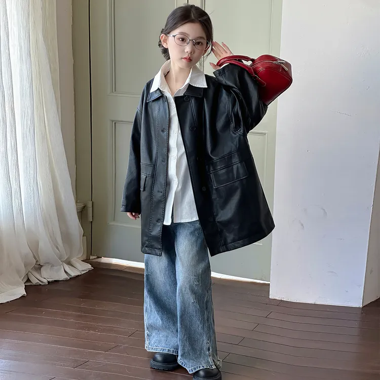 女童皮衣外套春秋款2025新款超火女大童酷飒风皮夹克女孩秋季风衣