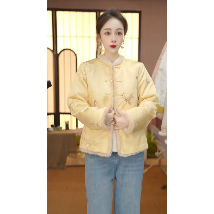 CJ【季商】冬季S双面加厚新中式提花精致百搭外套085