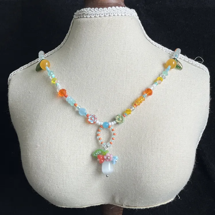 钛钢琉璃项链 原创捷克琉璃橘子海色系花瓶项链百搭锁骨链毛衣链