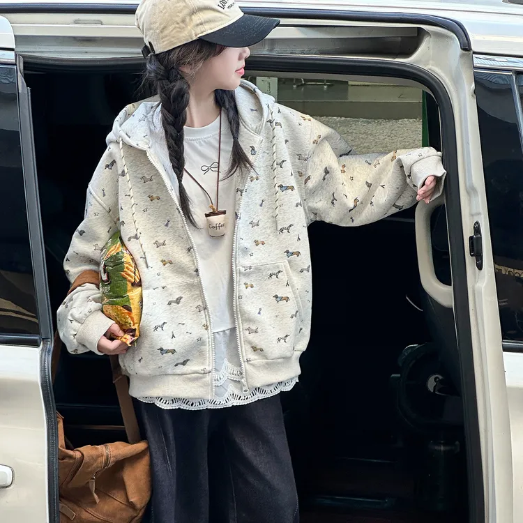 女童外套秋季2025新款韩系高品质卫衣开衫6-12岁洋气连帽宽松时髦