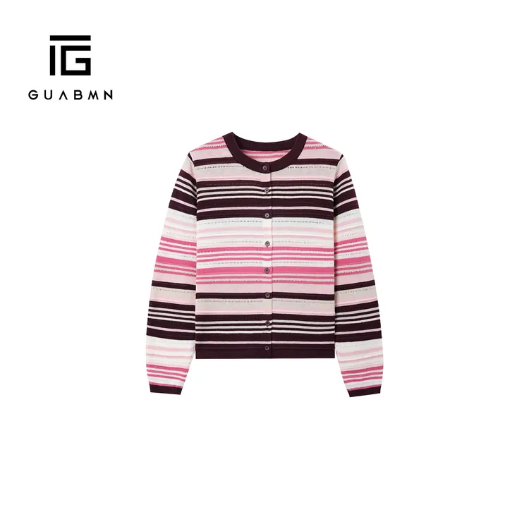 GUABMN2026春季新款彩色条纹设计感针织开衫宽松百搭毛衣5879