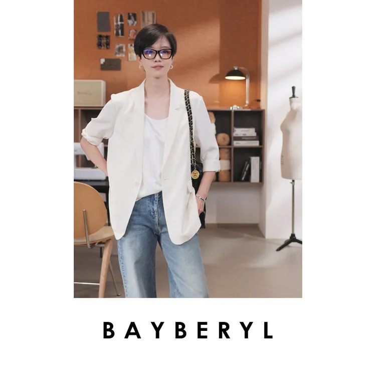  BAYBERYL老贝七分袖*通勤重磅气质百搭薄真丝西装9XZ5E3029-6/1