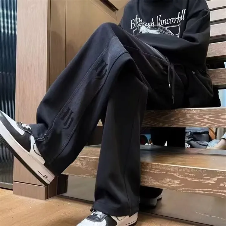 秋冬新款青少年加绒裤子 美式高街直筒卫裤加绒加厚百搭潮流男装