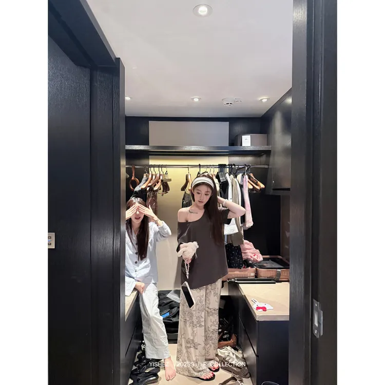 YISHEZ “白日梦想家”复古印花阔腿裤T恤女宽松可外出居家服套装