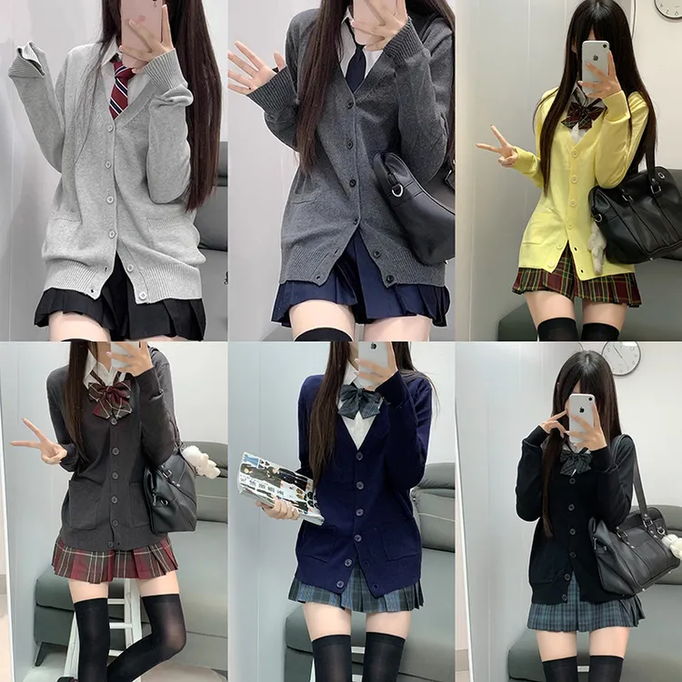 日系jk制服套装秋冬学院风校供深灰针织开衫毛衣感上衣外穿外套女