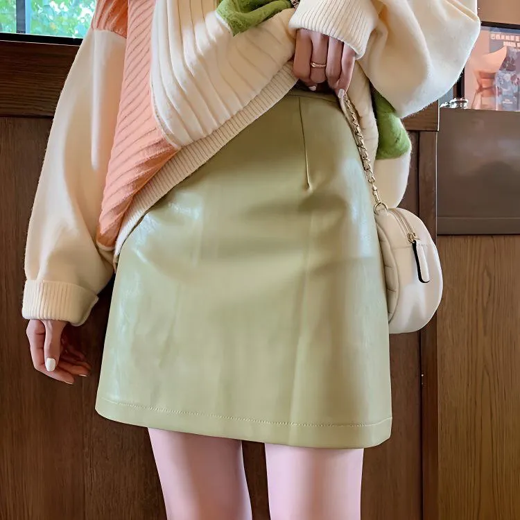 【001-200】秋冬新款PU皮高腰显瘦包臀A字半身短裙春秋时尚百搭