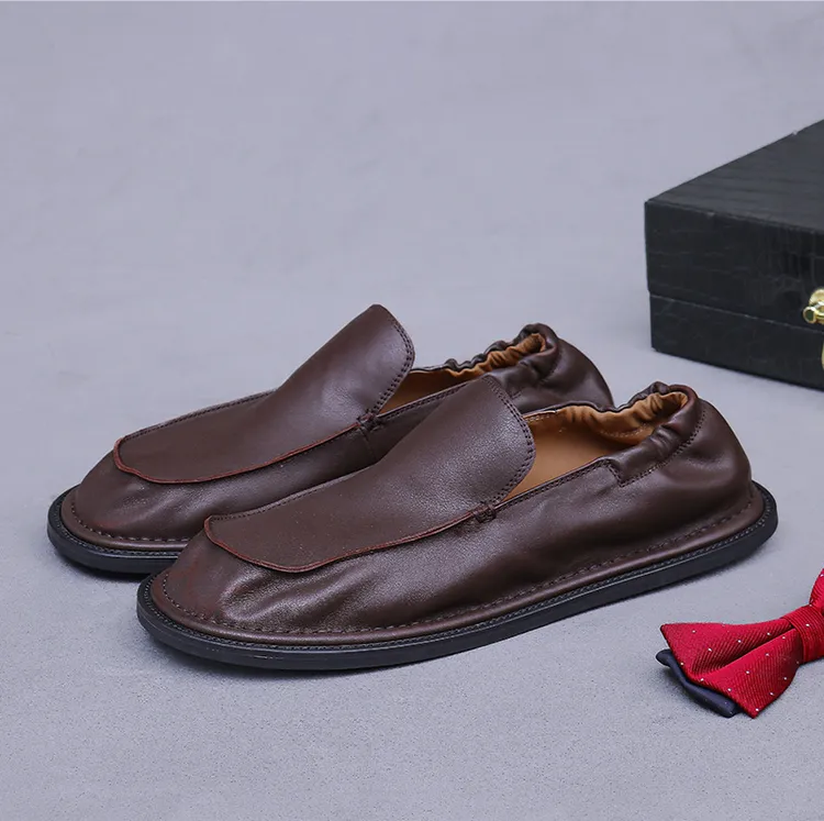 真皮豆豆鞋男士一脚蹬懒人鞋英伦风复古豆豆鞋软面平底真皮乐福鞋