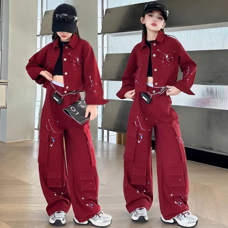 女童春款牛仔套装大童2025新款炸街潮装儿童网红外套工装裤两件套