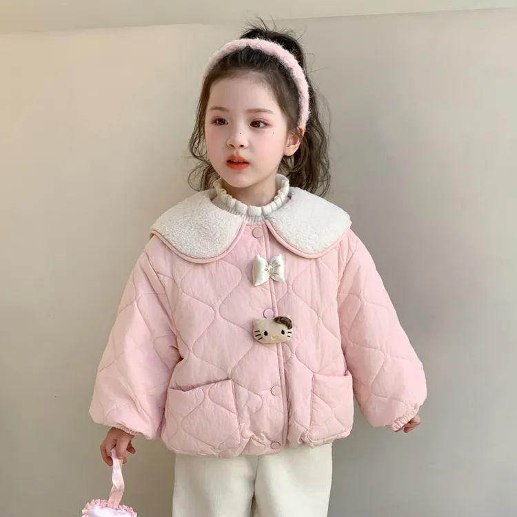 女童棉服秋冬季2025新款儿童卡通猫咪绗棉衣洋气女宝加绒外套冬装
