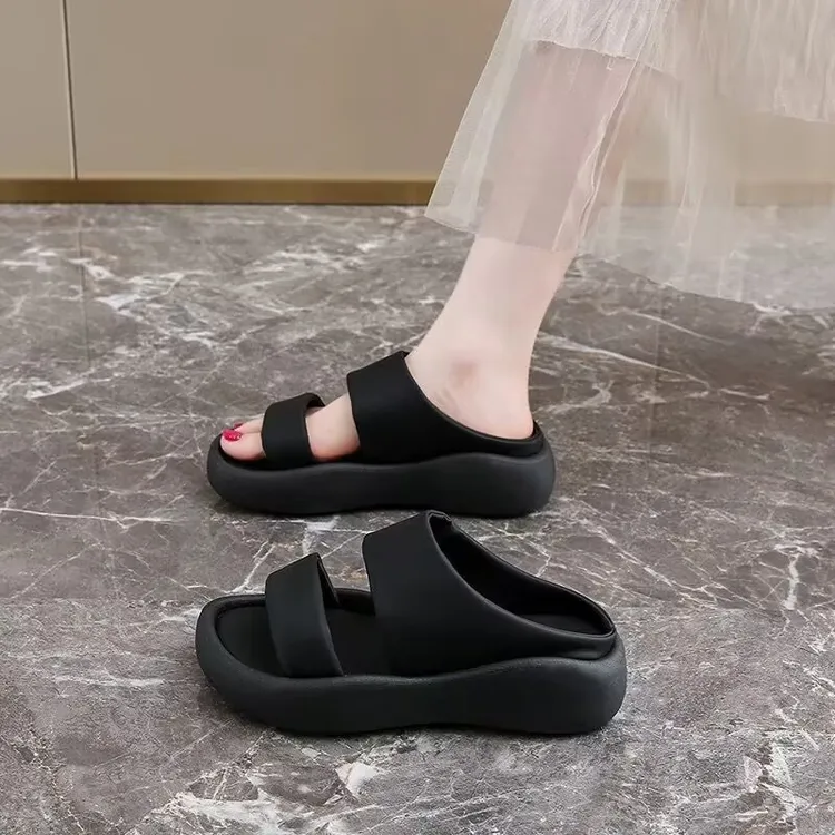 厚底软皮拖鞋女时尚外穿2025年夏季新款配裙子沙滩休闲一字拖凉鞋
