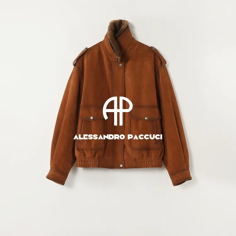 AP洛哥54103PW【烤布蕾】黑标/羊皮+羊毛领+桑蚕丝填充喷色做旧外套