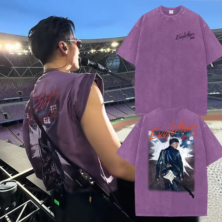 谢霆锋水洗紫海报T恤演唱会同款做旧复古巡演粉丝应援短袖衣服潮