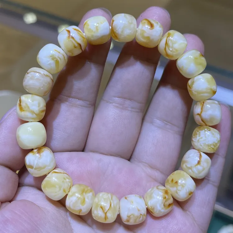 11沁色蜜蜡老型手串精美女款手工白色时尚单圈玉手串百搭蜜蜡手串