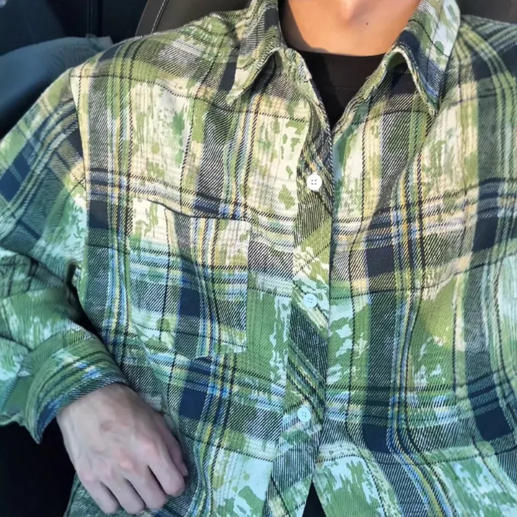 扎染绿色格子衬衫男款长袖秋季cleanfit衬衣设计感高级dk美式外套