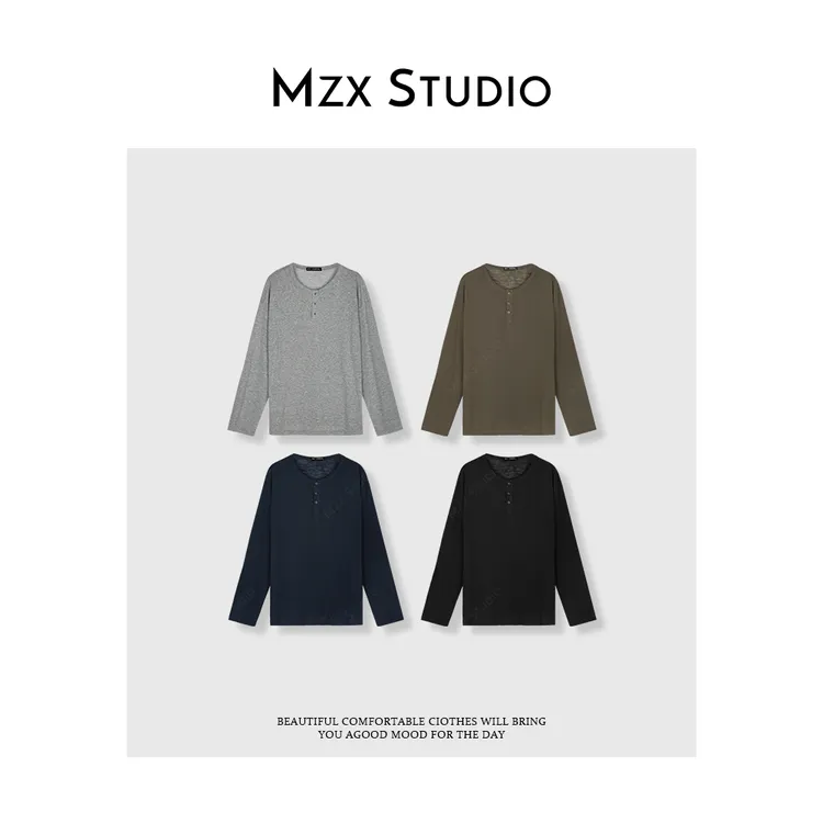 MZX 夏季简约百搭长袖纽扣T恤上衣SY8655-A