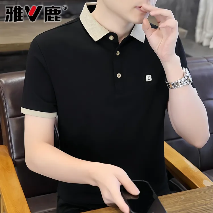 V/雅鹿夏季POLO衫男士短袖T恤潮牌翻领高档时尚休闲百搭透气半袖