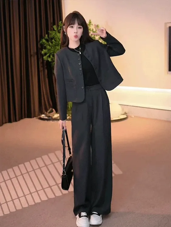 小香风气质外套阔腿裤休闲套装显瘦遮肉减龄春秋百搭两件套小个子