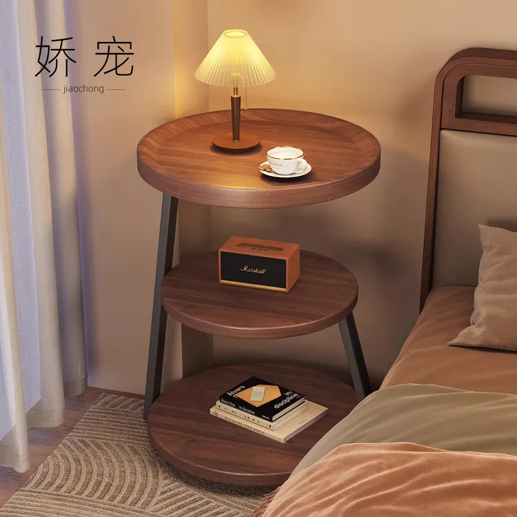 中古风床头柜卧室家用小户型床边柜多层圆形床头柜替代品