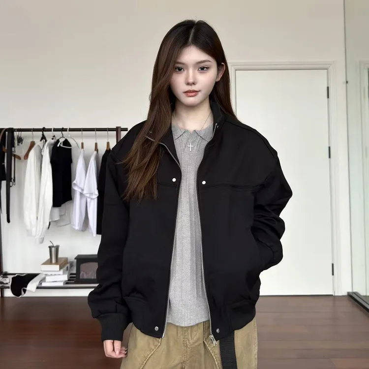 AHCN志存高远 美式复古cleanfit短宽夹克立领拼接宽松外套256076