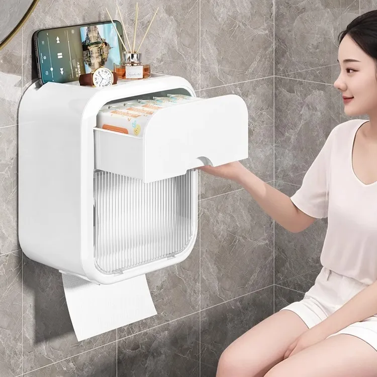 卫生间厕纸盒厕所纸巾盒壁挂式防水免打孔卫生纸抽纸盒卷纸置物架