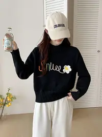 长袖拼色常规款褶皱厚款毛针织衫时尚圆领打底衫洋气
