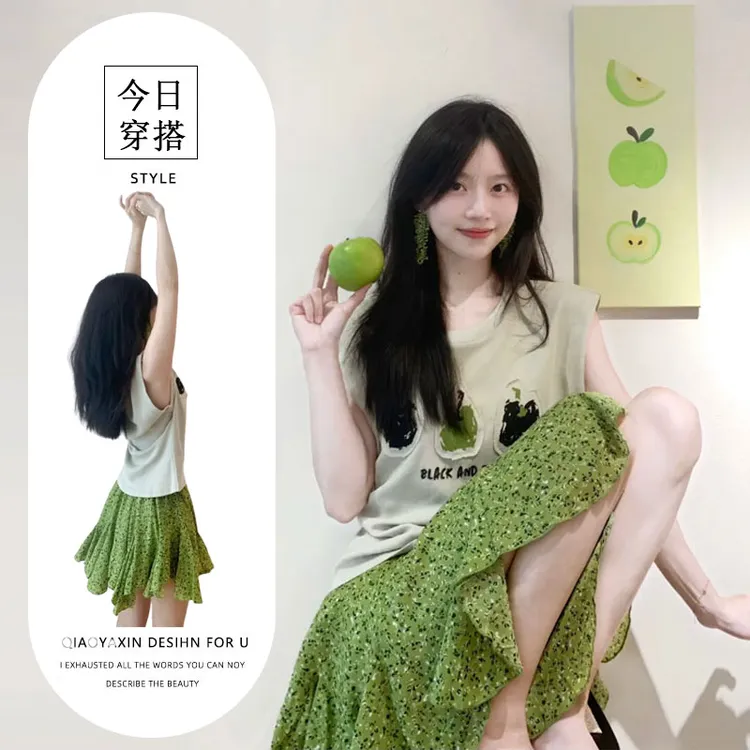 2025超火穿搭一整套ootd套装韩系俏皮可爱清新短裙搭配T恤套装女