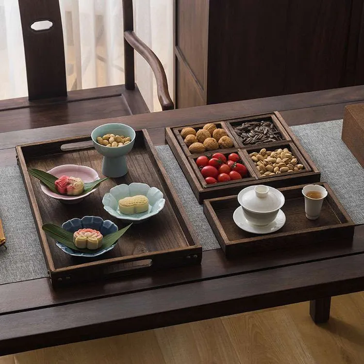 木质托盘四宫格围炉煮茶中式茶盘下午茶点心盘糕点盘零食盘干果盘