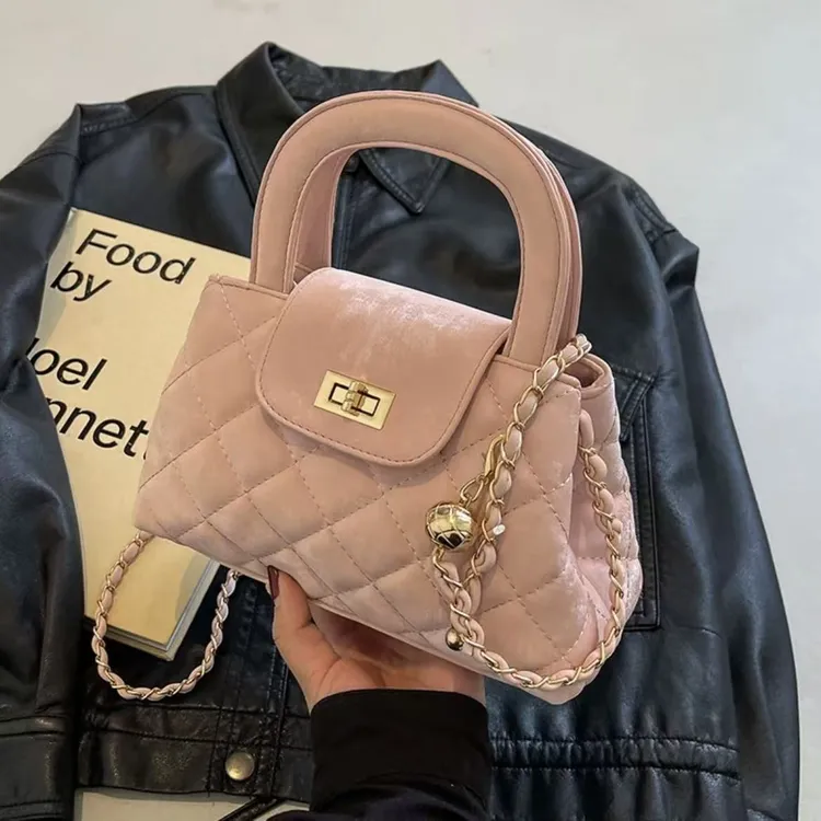 粉色女包2025新款链条绣线手提休闲通勤单肩斜挎包小香风洋气