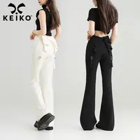 KEIKO 蝴蝶结girl 白色微喇叭休闲裤25新款垂感薄款高腰显瘦长裤
