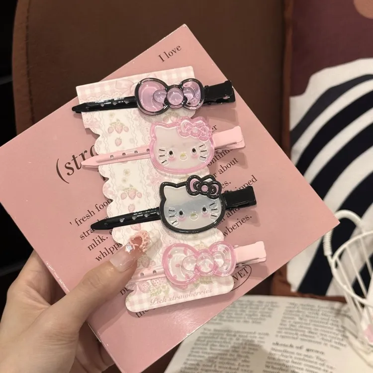 可爱少女透色KT猫发夹ins长款碎发刘海夹鸭嘴夹边夹少女发卡发饰商品图