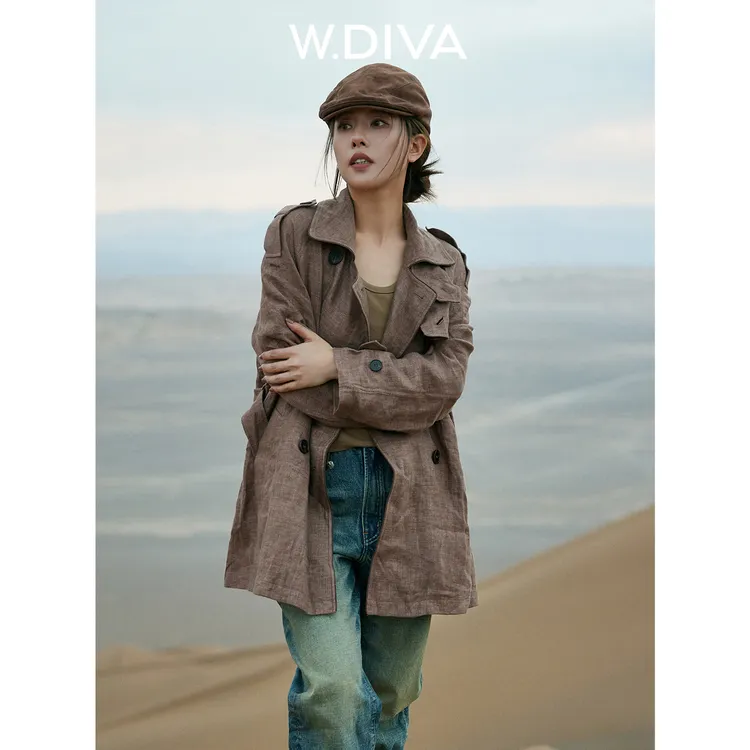 W.Diva【麦浪】法国进口亚麻原料风衣外套老钱风松弛感53C082605