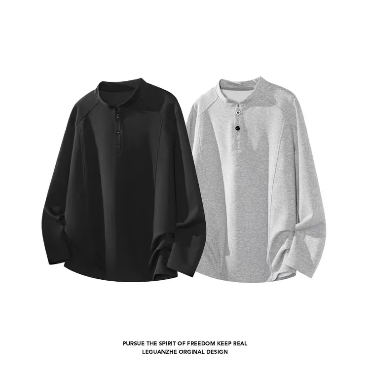 【运费补贴+现货库存】亨利领长袖T恤秋冬新款内搭重磅加绒打底卫衣