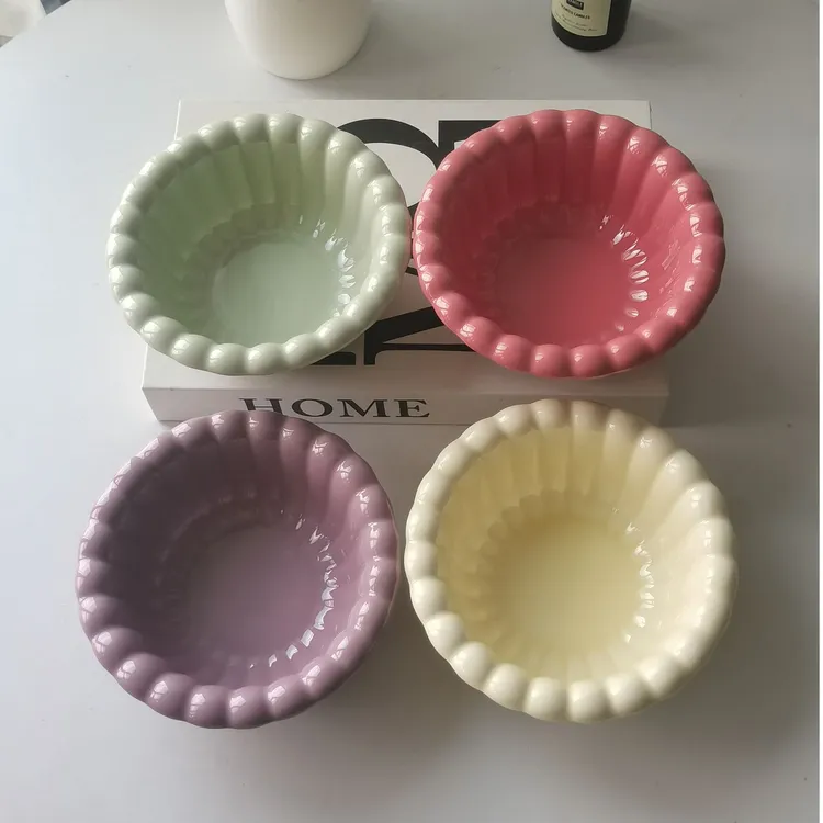 奶油风马卡龙云朵酸奶碗米饭碗纯色花边燕麦碗陶瓷甜品碗沙拉碗