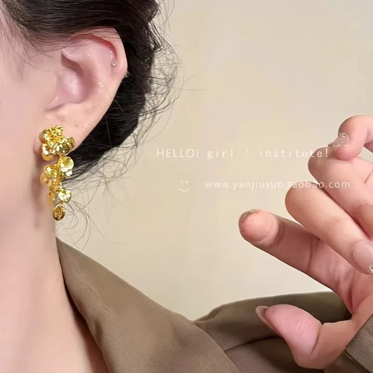 非金属亚克力项链 金色鎏金叶子流苏耳坠耳环复古轻奢高级感耳饰
