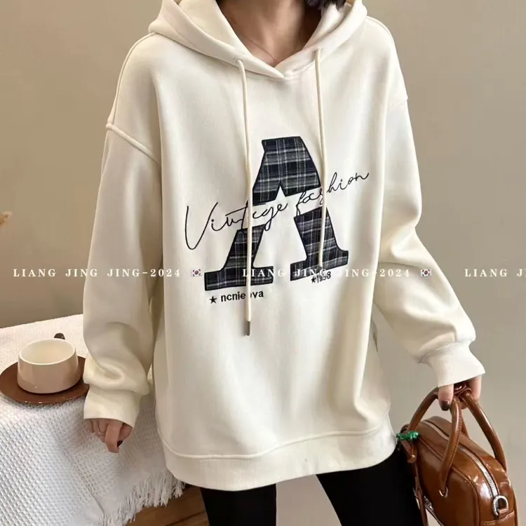 【韩衣舍】高品质6786秋冬加绒连帽宽松卫衣ins秋冬女装冬季