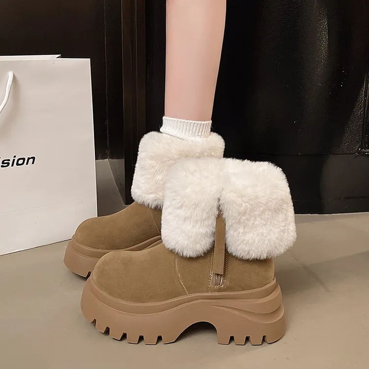厚底增高小个子勃肯马丁靴加绒2025冬季翻边保暖毛毛雪地靴棉鞋子