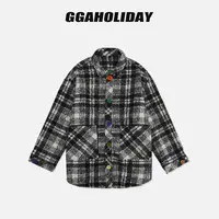 GGAHOLIDAY时尚休闲毛呢经典格子秋冬翻领潮流中长款外套-154149