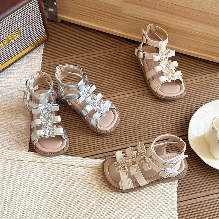 女童2025夏季新款公主高帮凉鞋韩版罗马风凉鞋时尚防滑小蝴蝶凉鞋