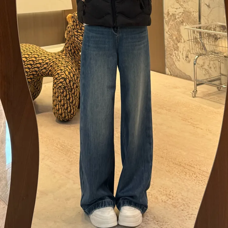 宿慕SUMU 冬季新品时尚加绒阔腿牛仔裤10-3显瘦百搭直筒长裤35085