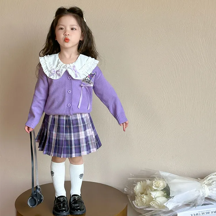 女童单排扣套装小女孩衬衫女短裙春季裙子学院风制服jk洋气三件套