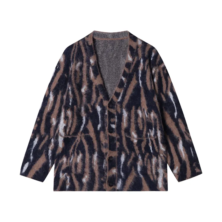 MY140秋冬季新款复古个性扎染长袖V领开衫外套潮流宽松时尚百搭