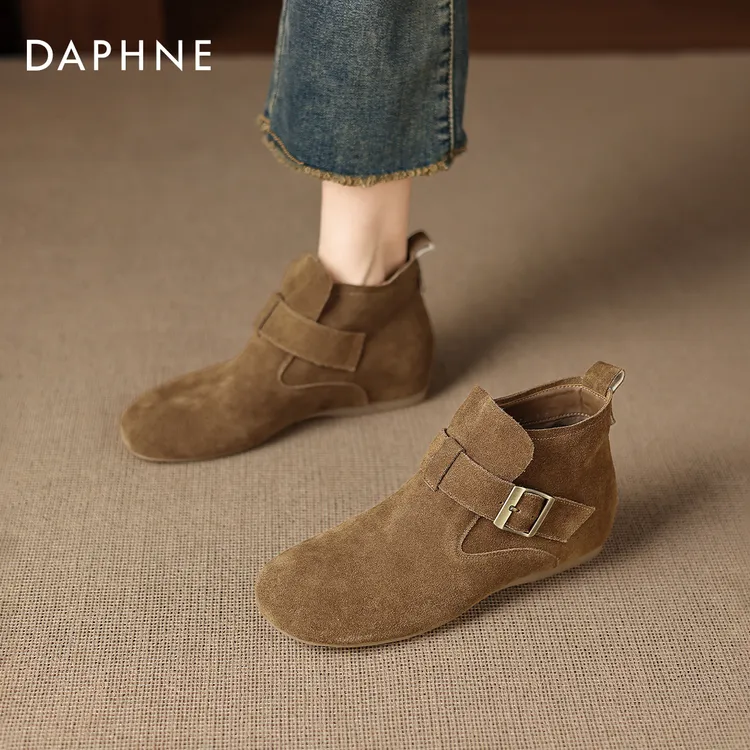 达芙妮复古勃肯鞋女新款2025年绒面秋冬短筒短靴内增高平底单靴子