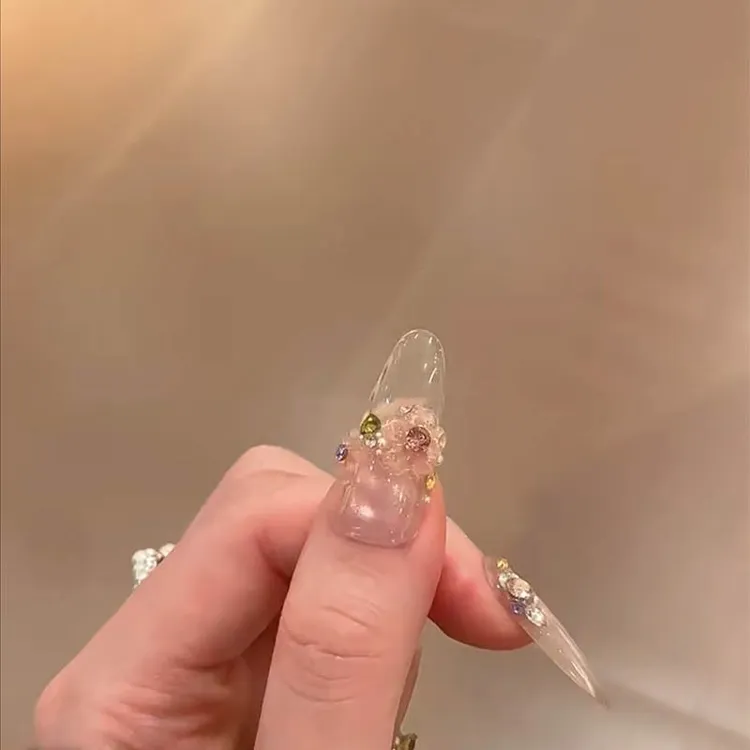 高级感穿戴甲手工穿戴甲冰透仙气莫奈花园高级感网红同款辣妹学