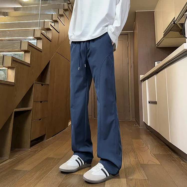 工装裤秋季百搭黑色休闲裤男美式斜切显瘦显高cleanfit微喇长裤