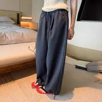 灰灰呀！甜酷公式！韩系简约格子百搭高腰裤脚可抽绳直筒休闲裤