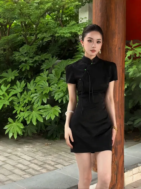 裁一2025新品提花三分袖短款旗袍连衣裙25-88
