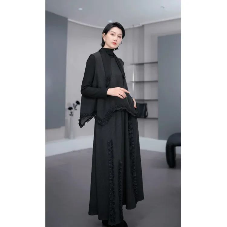 鑫鑫2025冬季新款套装银狐绒高级感毛呢马甲+半身裙两件套33617