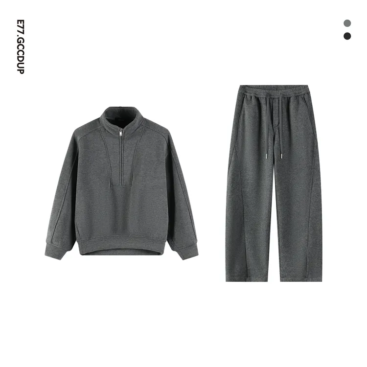 GCCDUPE77『伴暖』冬季重磅双流纺毛圈布半高领绒感加绒卫衣套装