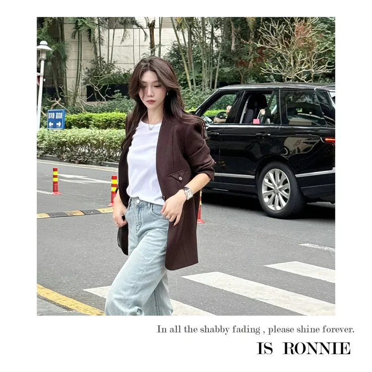 Is Ronnie【Wall Street】羊毛混纺无领西服外套女高级感GC588076